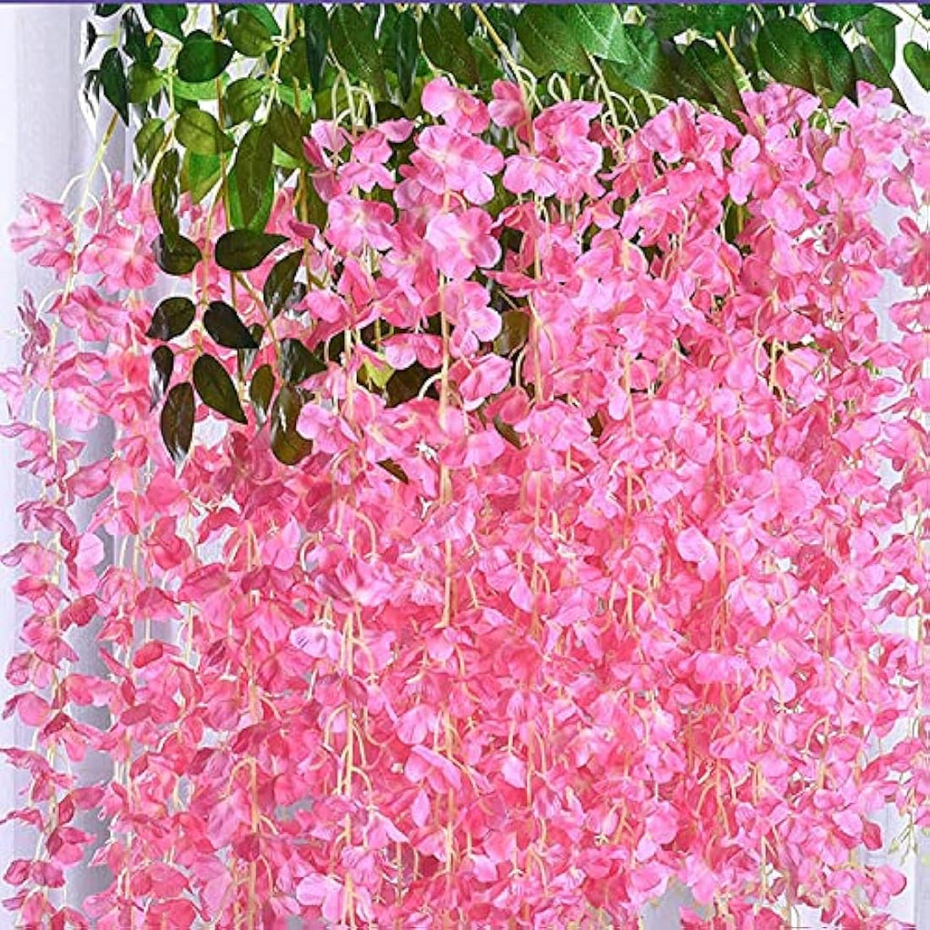 12pc Artificial Wisteria Vine Hanging Silk Flower Garland – Pink
