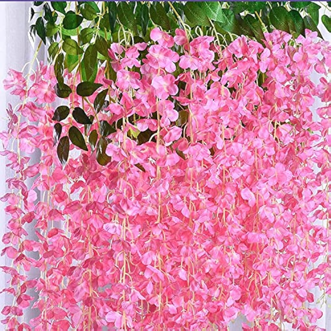 12pc Artificial Wisteria Vine Hanging Silk Flower Garland – Pink