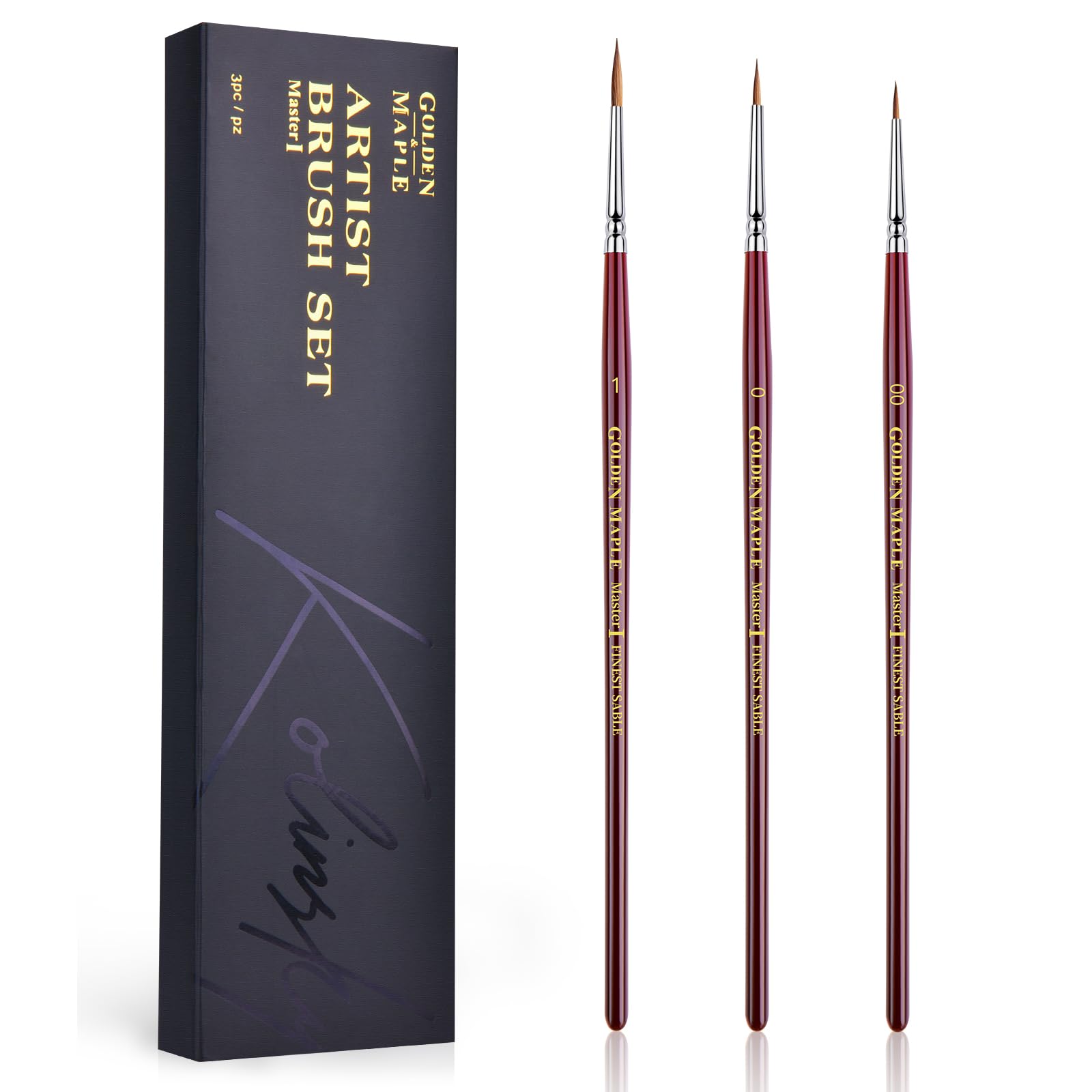 Golden Maple Kolinsky Sable Detail Paint Brushes for Miniatures, 3pc