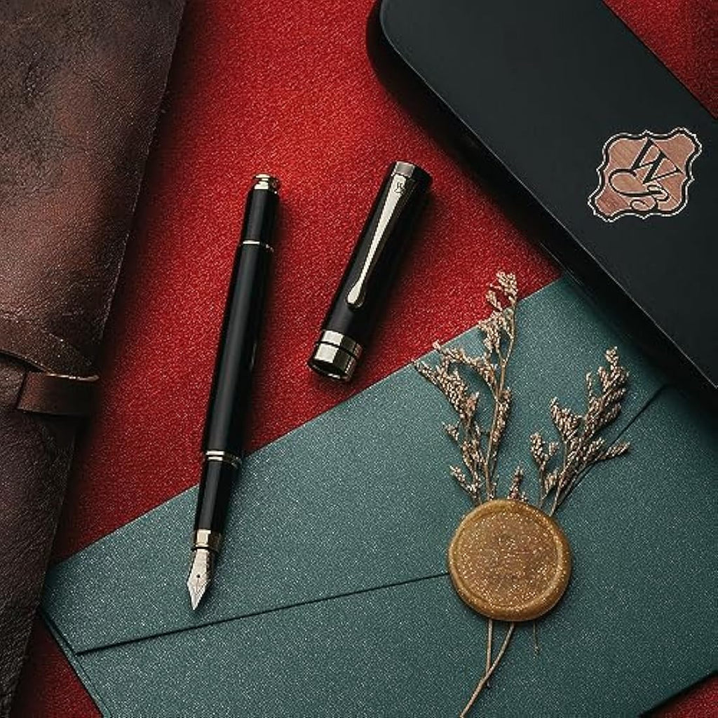 Luxury Bamboo Fountain Pen Set – Extra Fine Nib Black Wood
