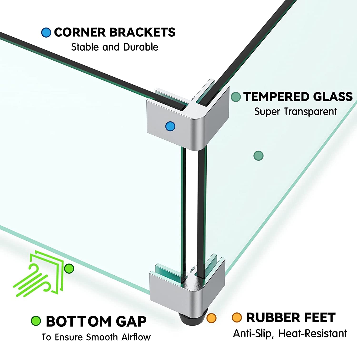 MESIDA 19.5" Square Fire Pit Glass Wind Guard | Tempered Glass Shield