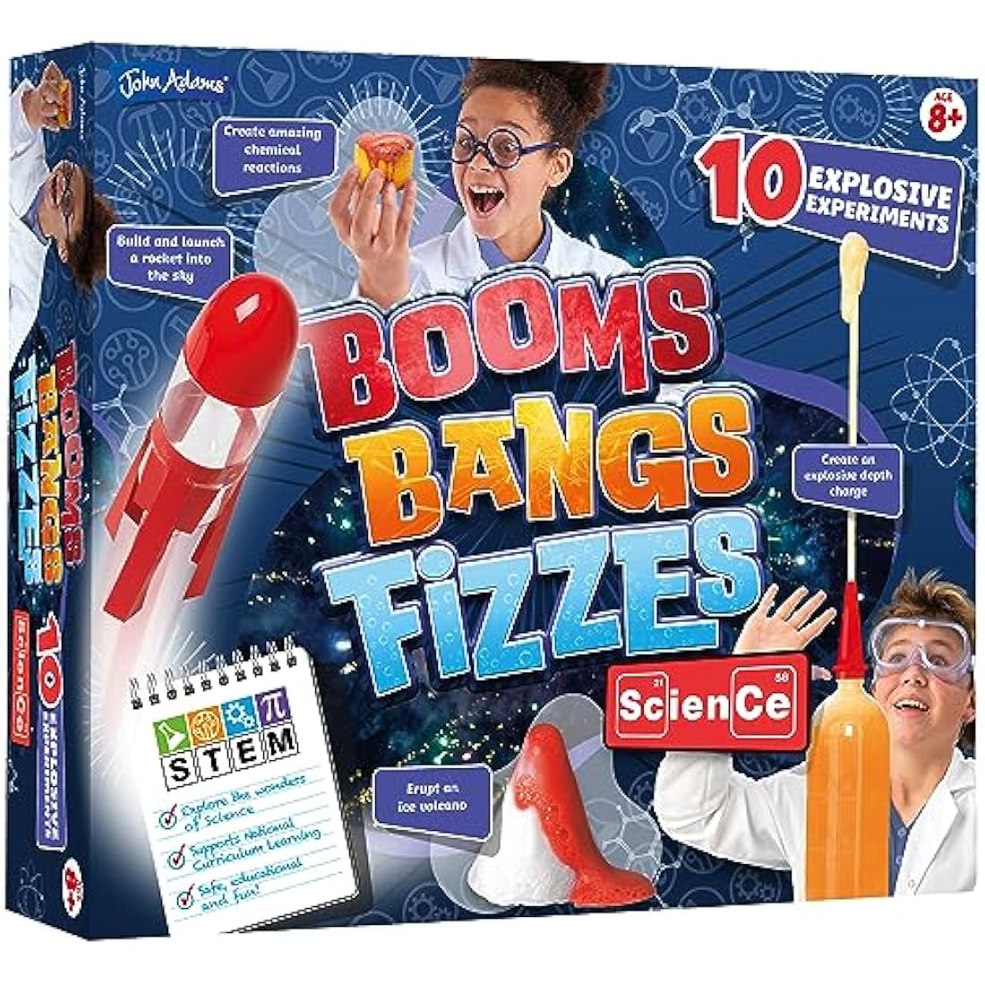 John Adams Booms Bangs Fizzes Science Kit - 10 STEM Experiments for Kids