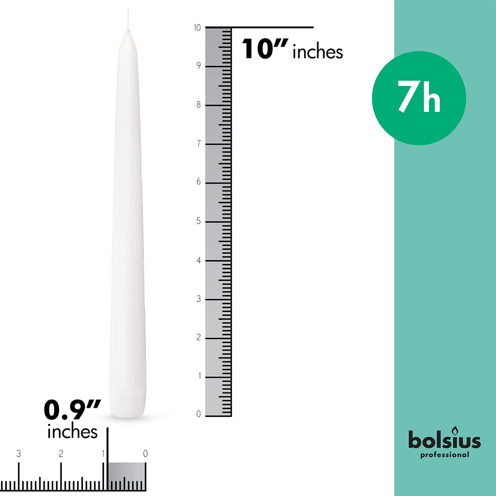 Bolsius White Tapered Dinner Candles - 10 Inch Wax Candles (Pack of 100)