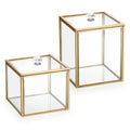 Jolof Store Gold Glass Qtip Holder Set – 2pc Bathroom Storage Canisters