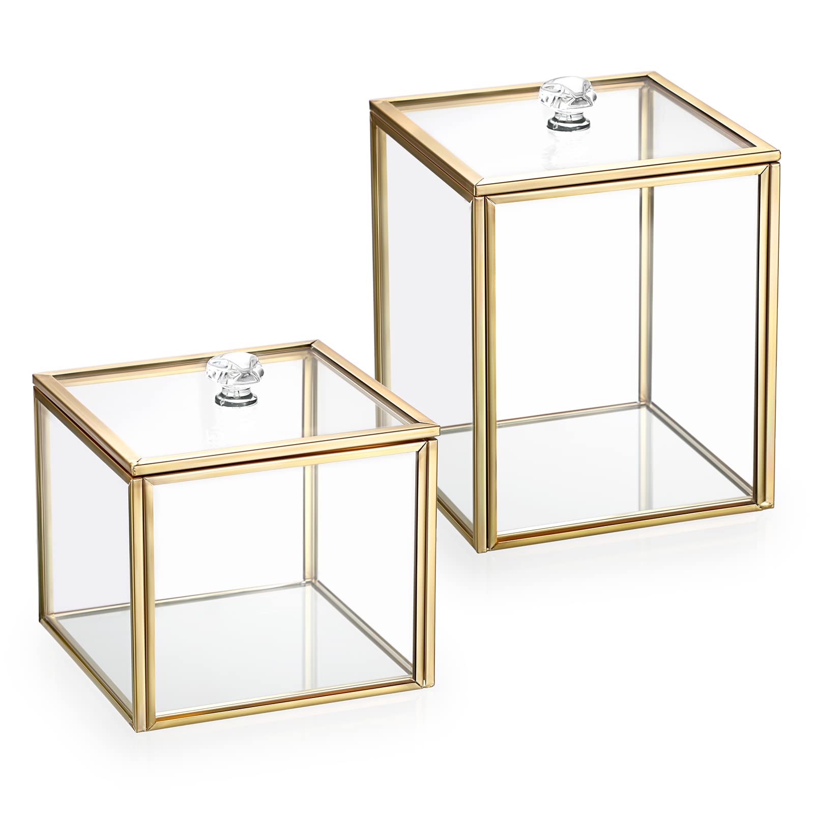 Jolof Store Gold Glass Qtip Holder Set – 2pc Bathroom Storage Canisters