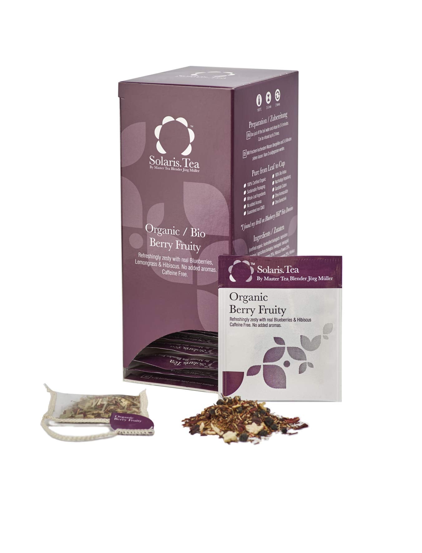 Solaris Tea Organic Berry Fruity Tea – Caffeine-Free Herbal Infusion (40 Bags)