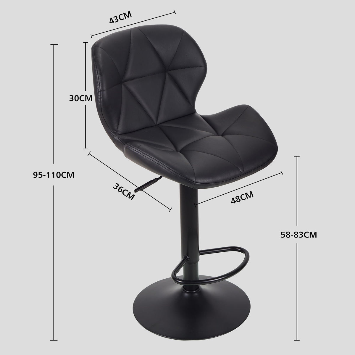 WangPangzi Bar Stools Set of 2 Bar Chairs,Modern Height Adjustable Kitchen Stools With Backs, Swivel Faux Leather Kitchen Island ChairsAll Black