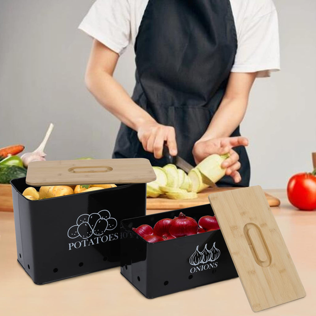Xbopetda Potato and Onion Storage Bin Set – Metal Kitchen Canisters