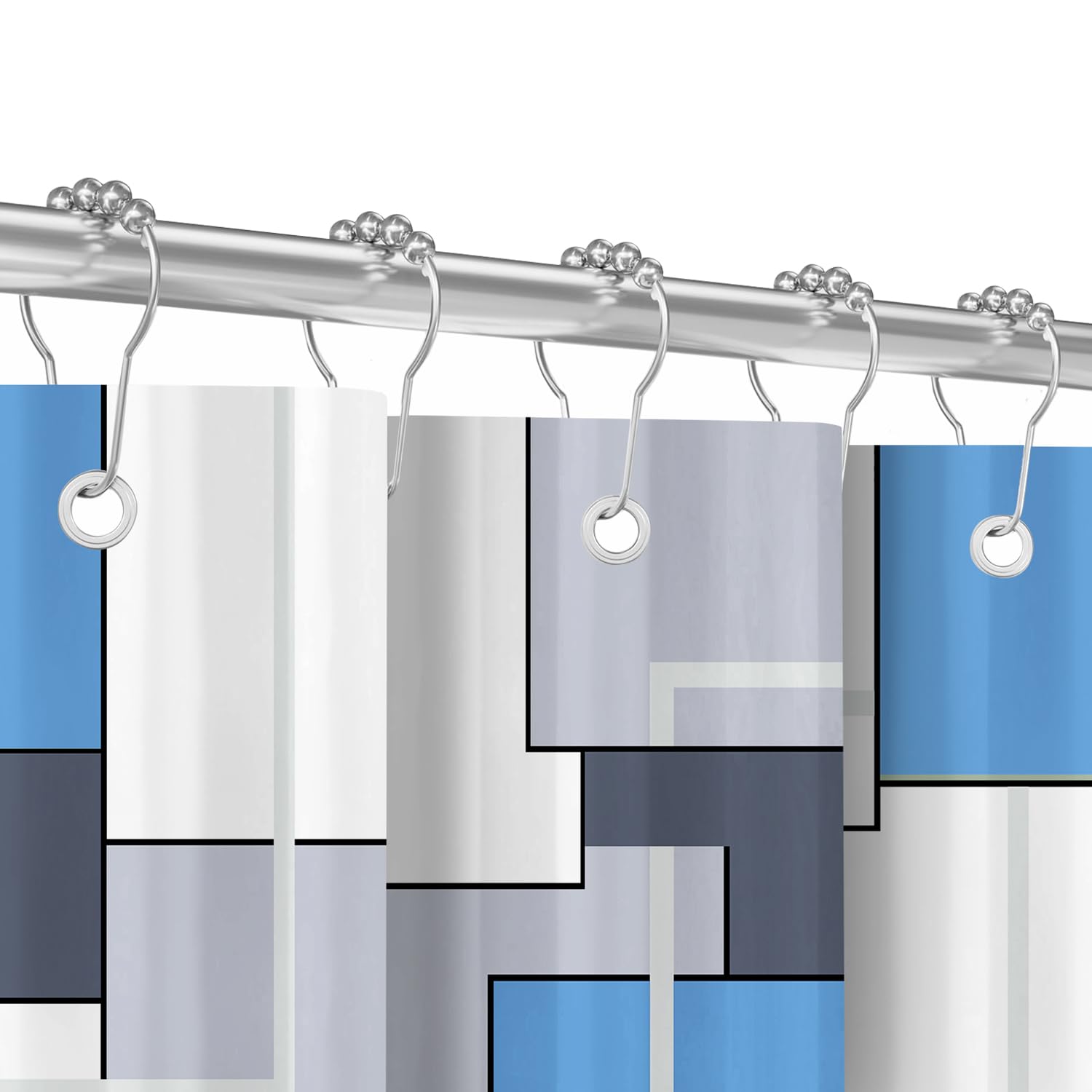 Jolof Store Anti-Mould Shower Curtain | Blue Squares Polyester, 180x200cm