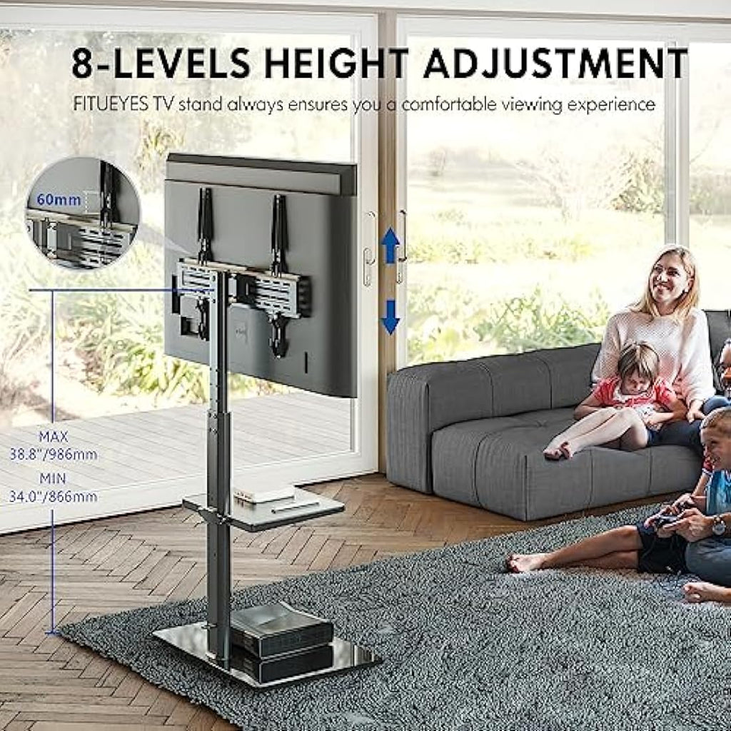 FITUEYES TV Floor Stand | Swivel Mount for 32-60 inch TVs with Shelf