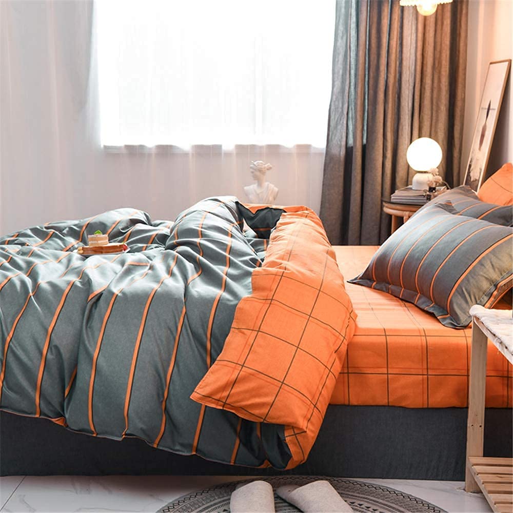 FANSU King Duvet Set | 4-Piece Orange & Grey Microfiber Bedding Set