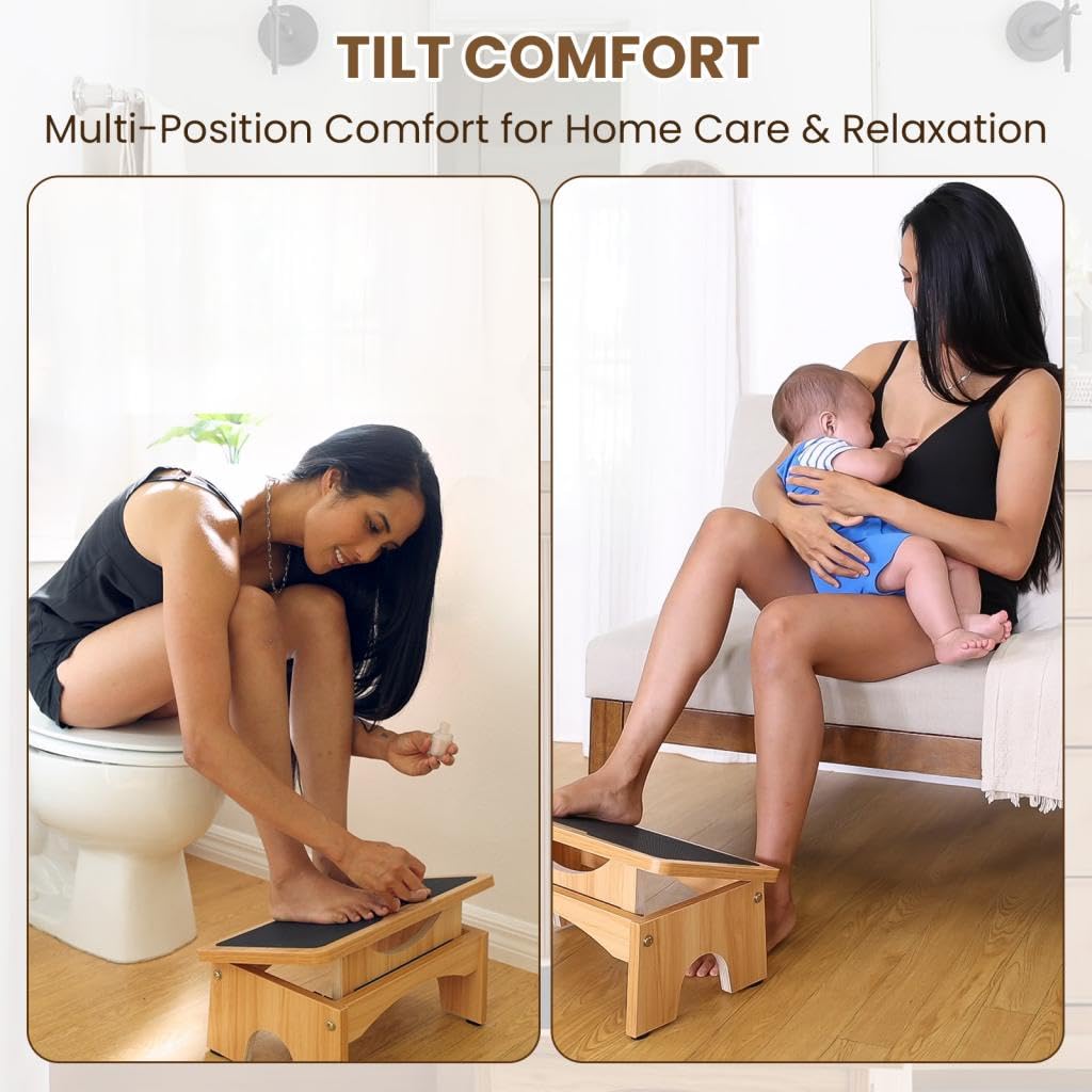 StrongTek Adjustable Under Desk Foot Rest | Ergonomic Wood Step Stool