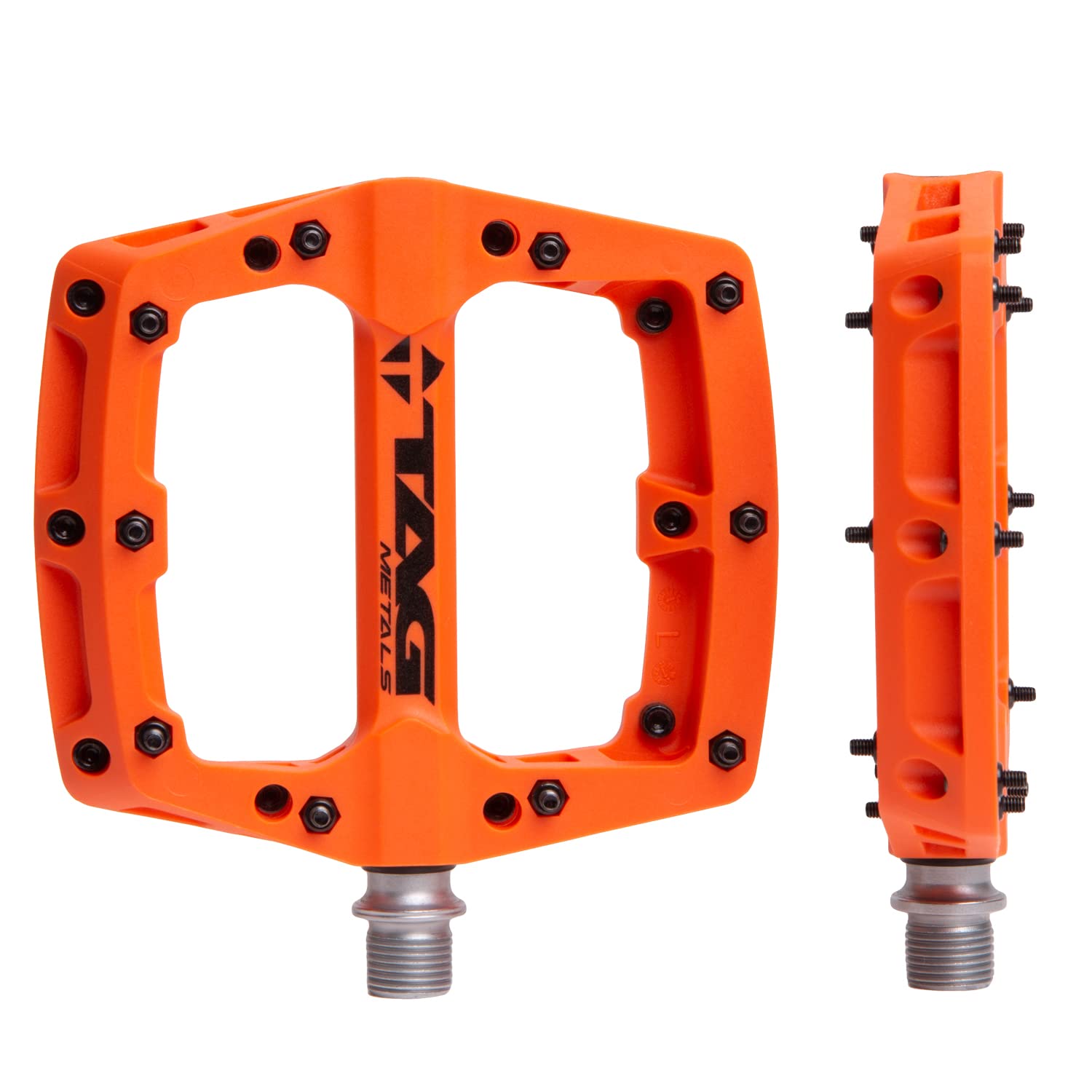 TAG Metals T3 Nylon MTB Platform Pedals – Lightweight 9/16" Axle (Orange)