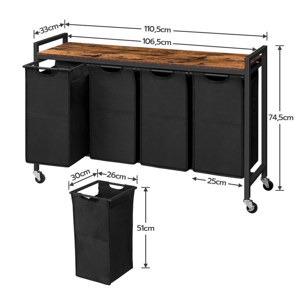 HOOBRO 4-Compartment Rolling Laundry Sorter | 159L Hamper with Shelves
