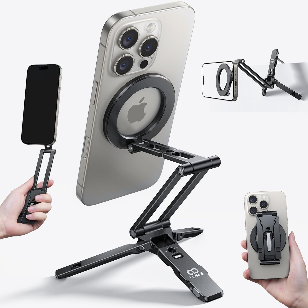 Lamicall Magnetic Phone Tripod – 5-in-1 Aluminum Selfie Stick for iPhone