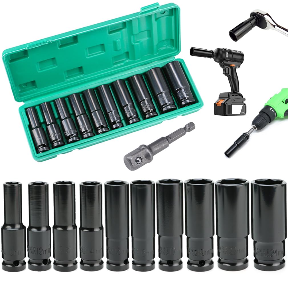 HASERY 11-Piece Deep Socket Set | 1/2-inch Impact Hex Bit Sockets