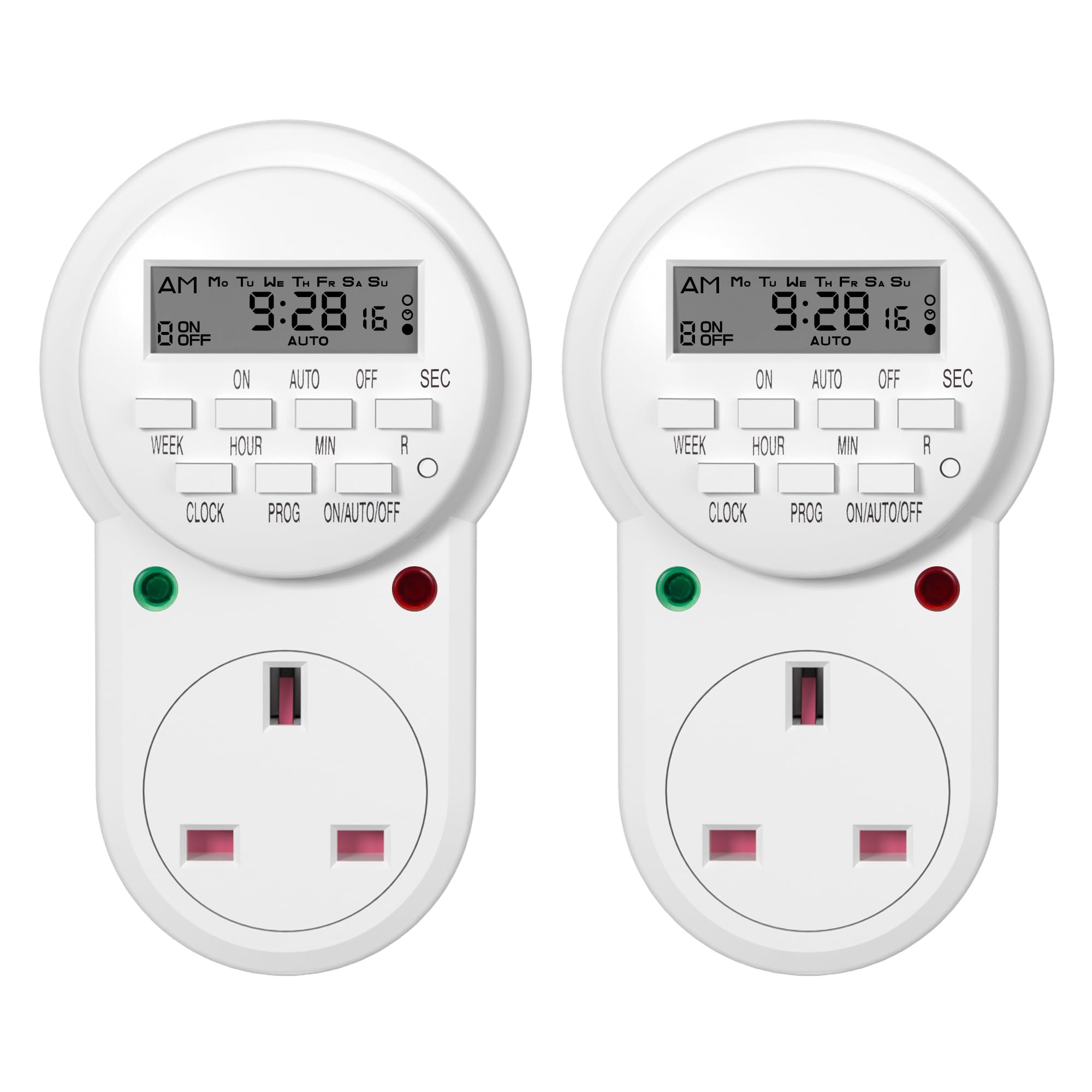 HBN Digital Programmable Plug-in Timer Socket – 7 Day Weekly, 2 Pack