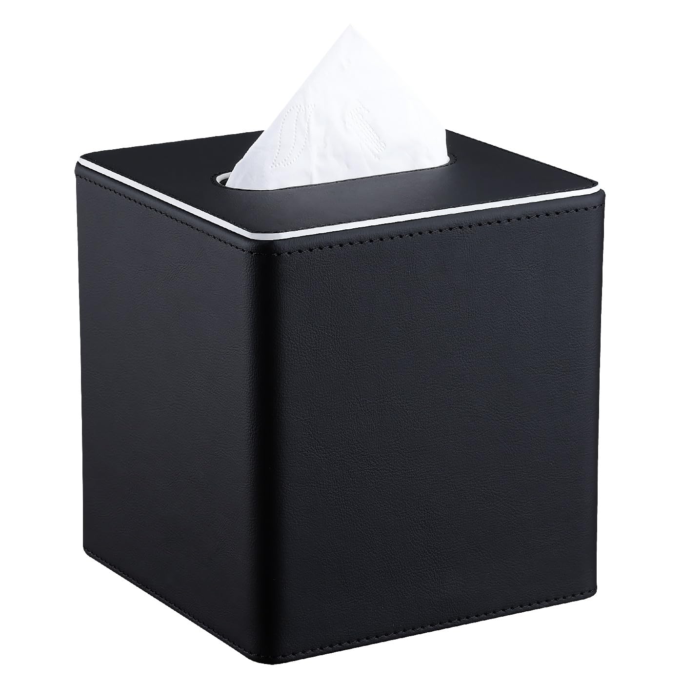 KINGFOM Black PU Leather Cube Tissue Box Cover – Square Decorative Holder