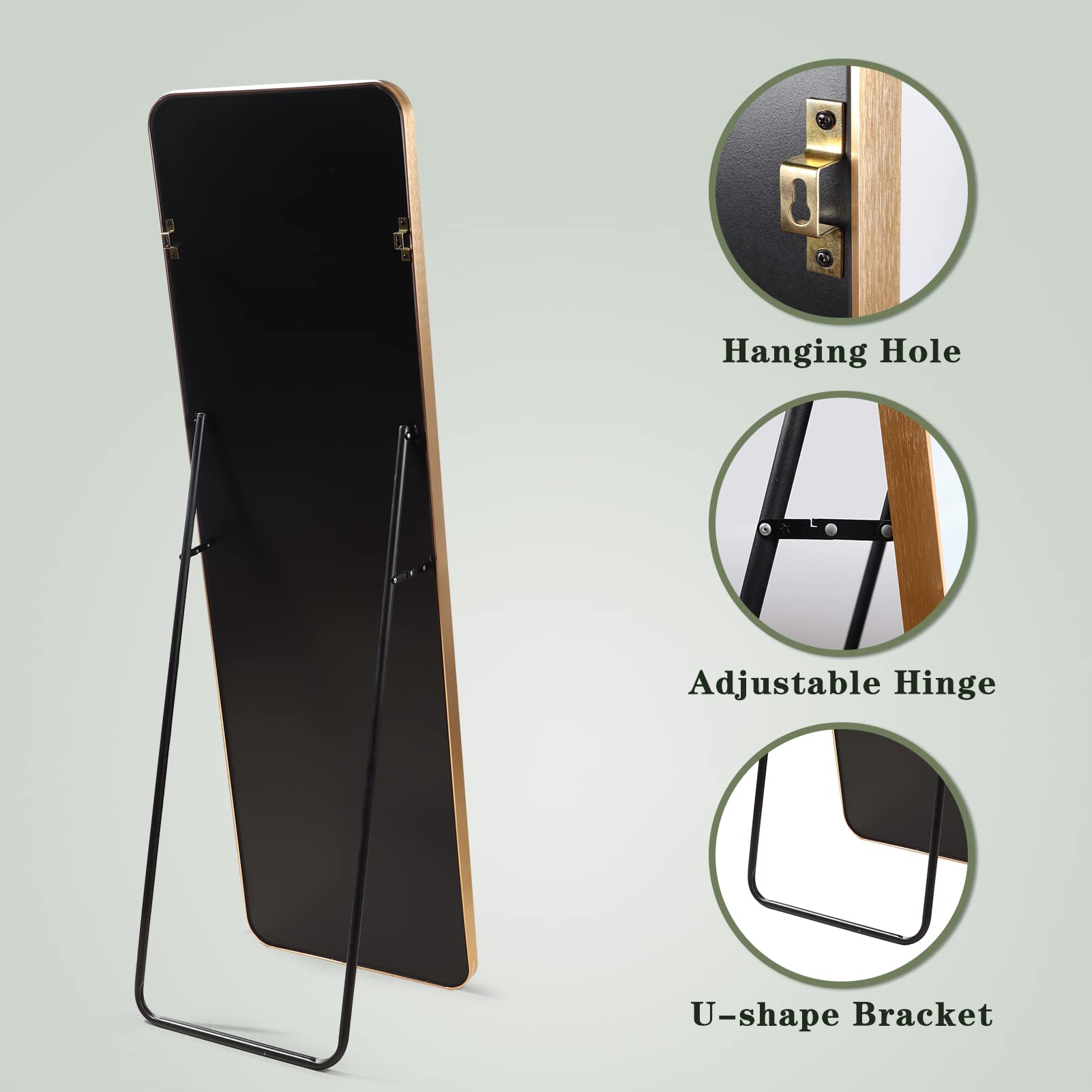 HORLIMER Full Length Standing Mirror | 60x18 Aluminum Frame Gold Mirror
