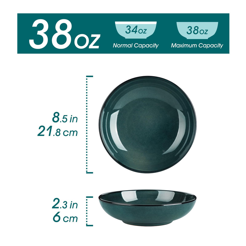 vancasso Stern 38 oz Ceramic Pasta Bowl Set of 4 – Green Serving Bowls