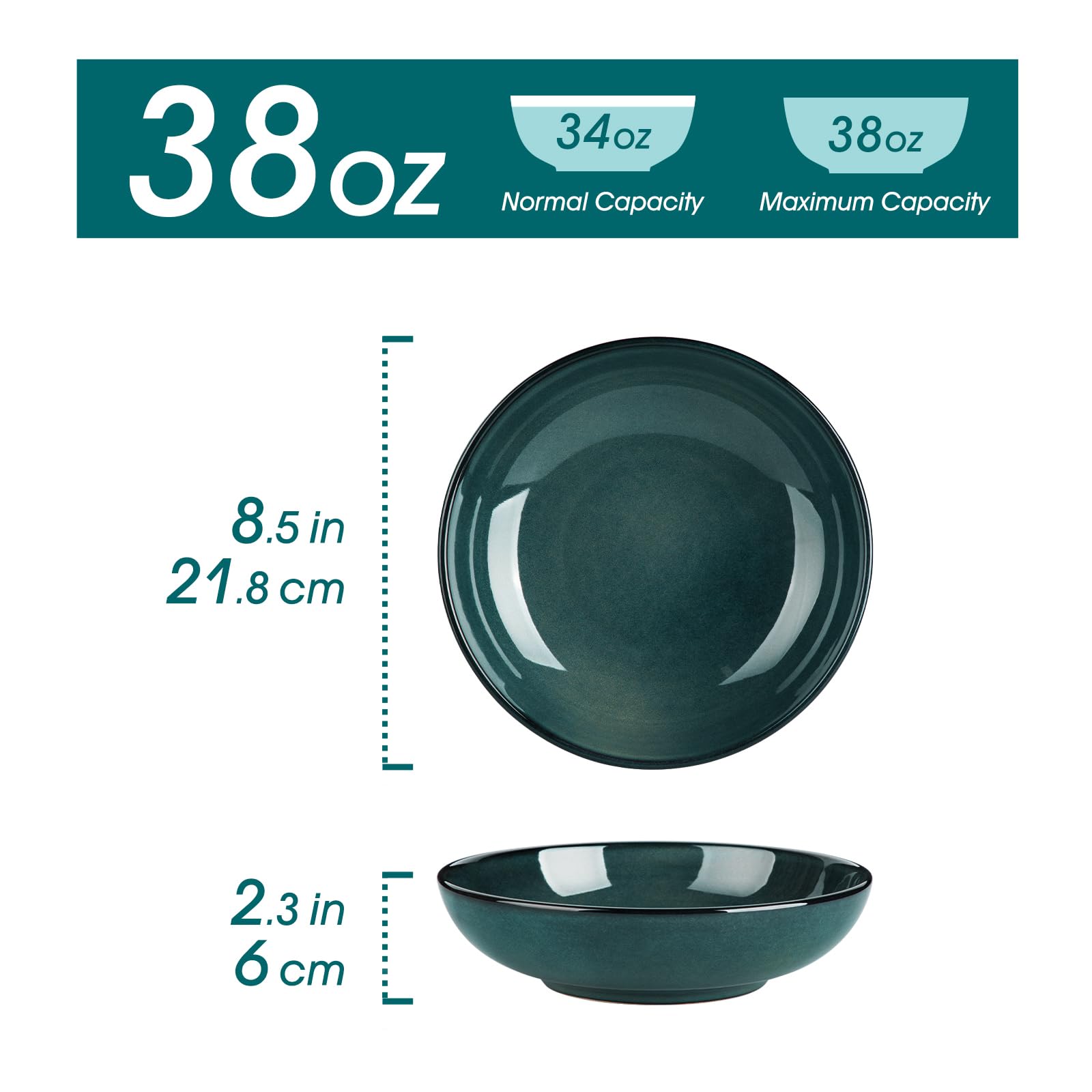 vancasso Stern 38 oz Ceramic Pasta Bowl Set of 4 – Green Serving Bowls