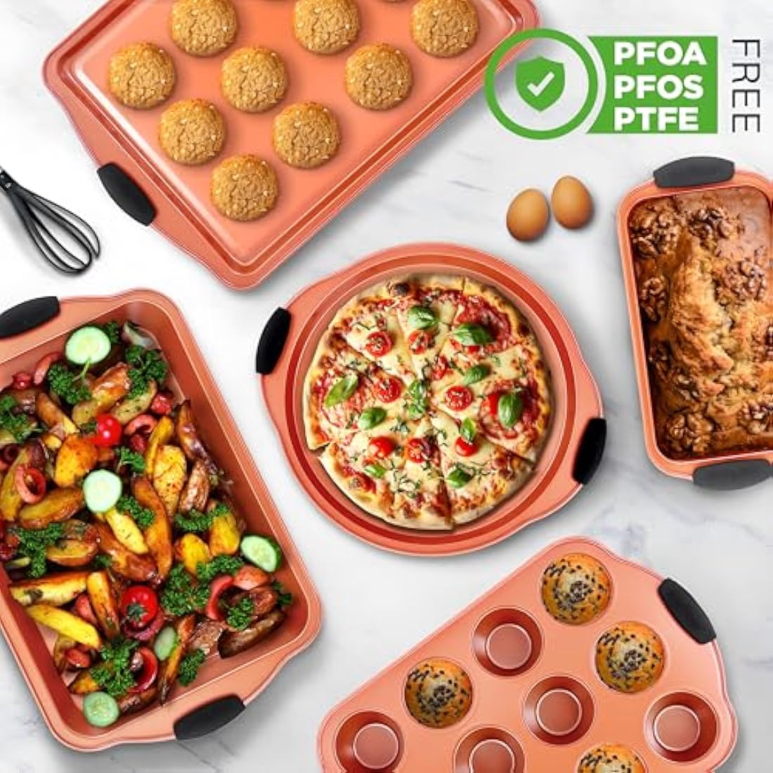 Jolof Store 8-Piece Nonstick Carbon Steel Baking Pan Set with Silicone Handles