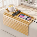 Hazzas Bamboo Couch Armrest Table, Sofa Arm Tray with Detachable Couch Cup Holder - 2 in 1 Anti-Slip Foldable Sofa Armchair Caddy Table