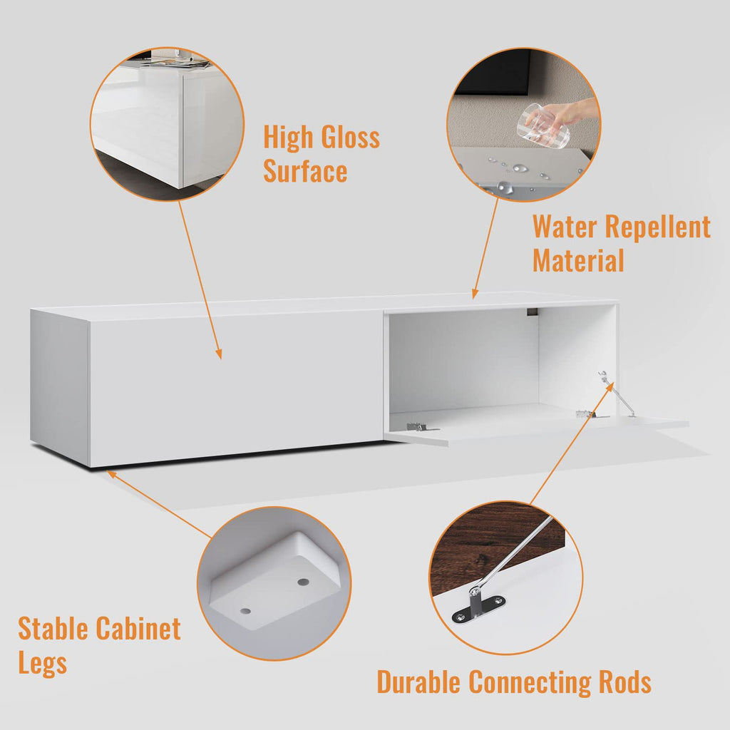 ELEGANT Gloss White Floating TV Unit Cabinet 140x30x40mm