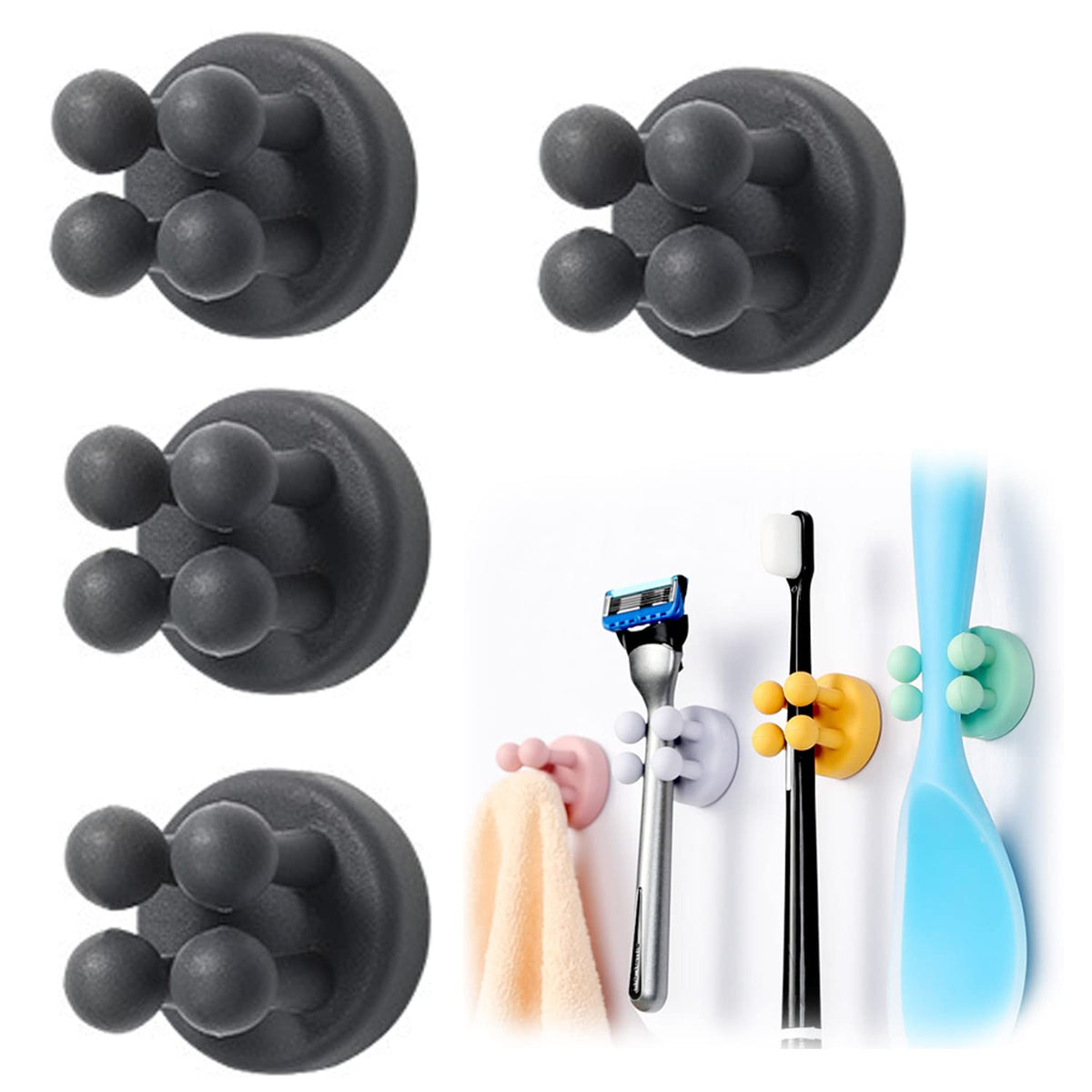 WUBAYI 4 pcs Silicone Toothbrush Holder Multi-Function Hook Waterproof self Adhesive Single Toothbrush Hook Plug Holder for Wall for Hanging Bathroom - image 1