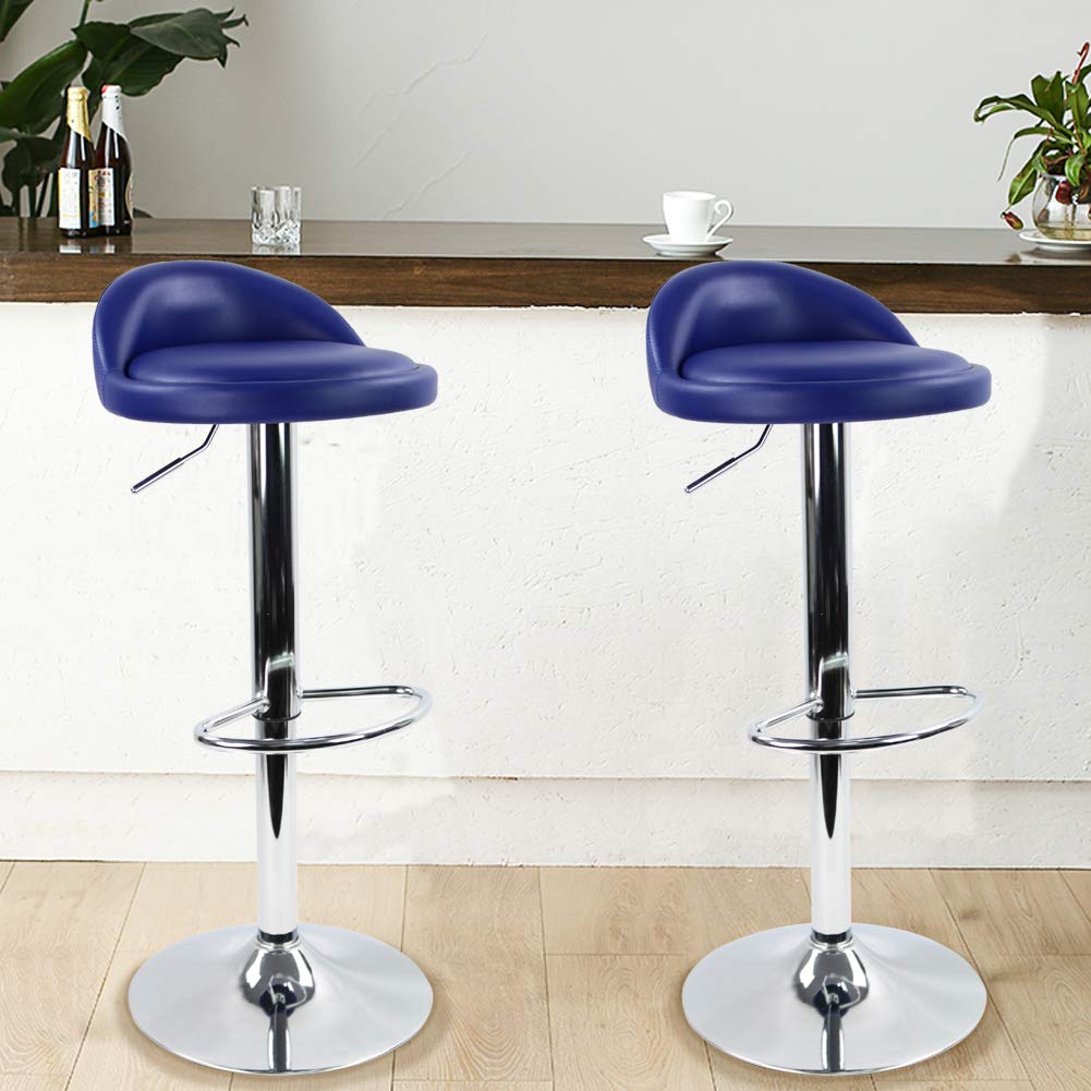 KKTONER PU Leather Swivel Bar Stool – Adjustable Height & Backrest, Blue