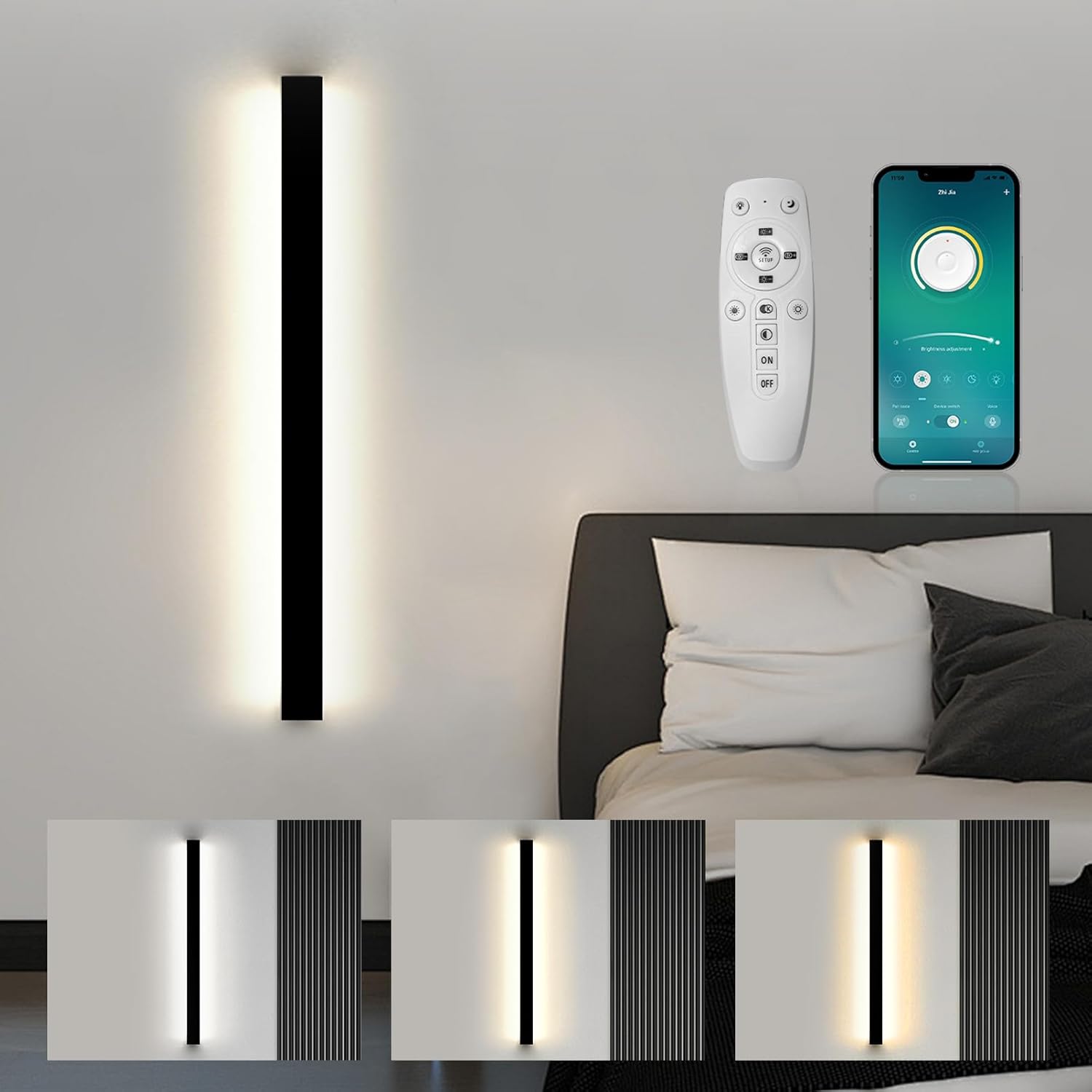 SUCIKORIO LED Wall Light – 100cm Dimmable Smart Strip Sconce | Black