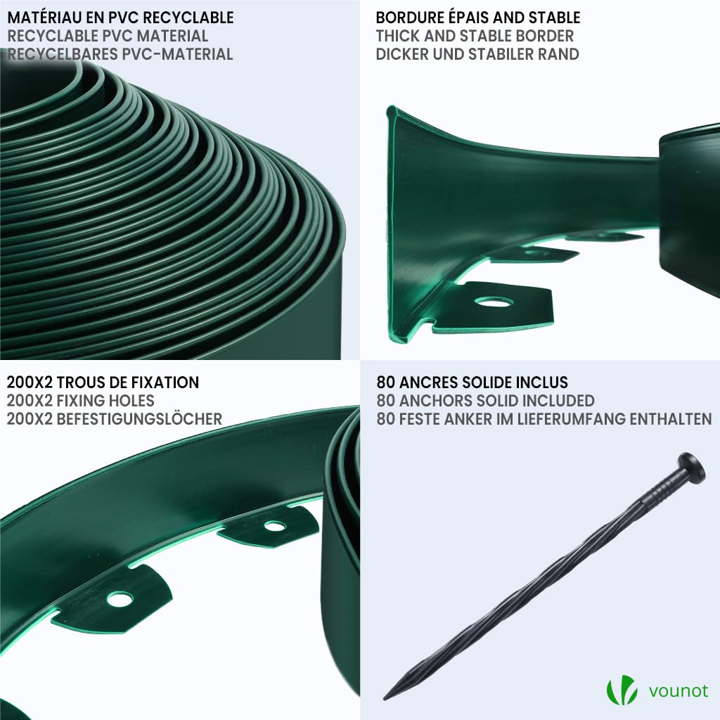 VOUNOT 40m Flexible Garden Edging Border | Green Plastic Lawn Path