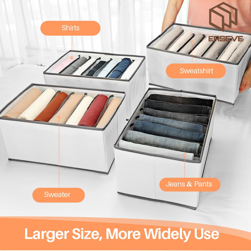 EASEVE 6 Pack Wardrobe Closet Organiser | 7 Grid Foldable Jeans Storage