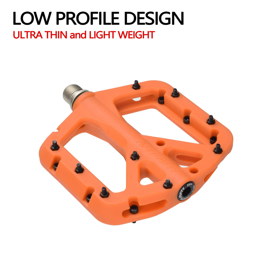 FIFTY-FIFTY Mountain Bike Pedals | Nylon Composite 9/16" Flat MTB - Orange
