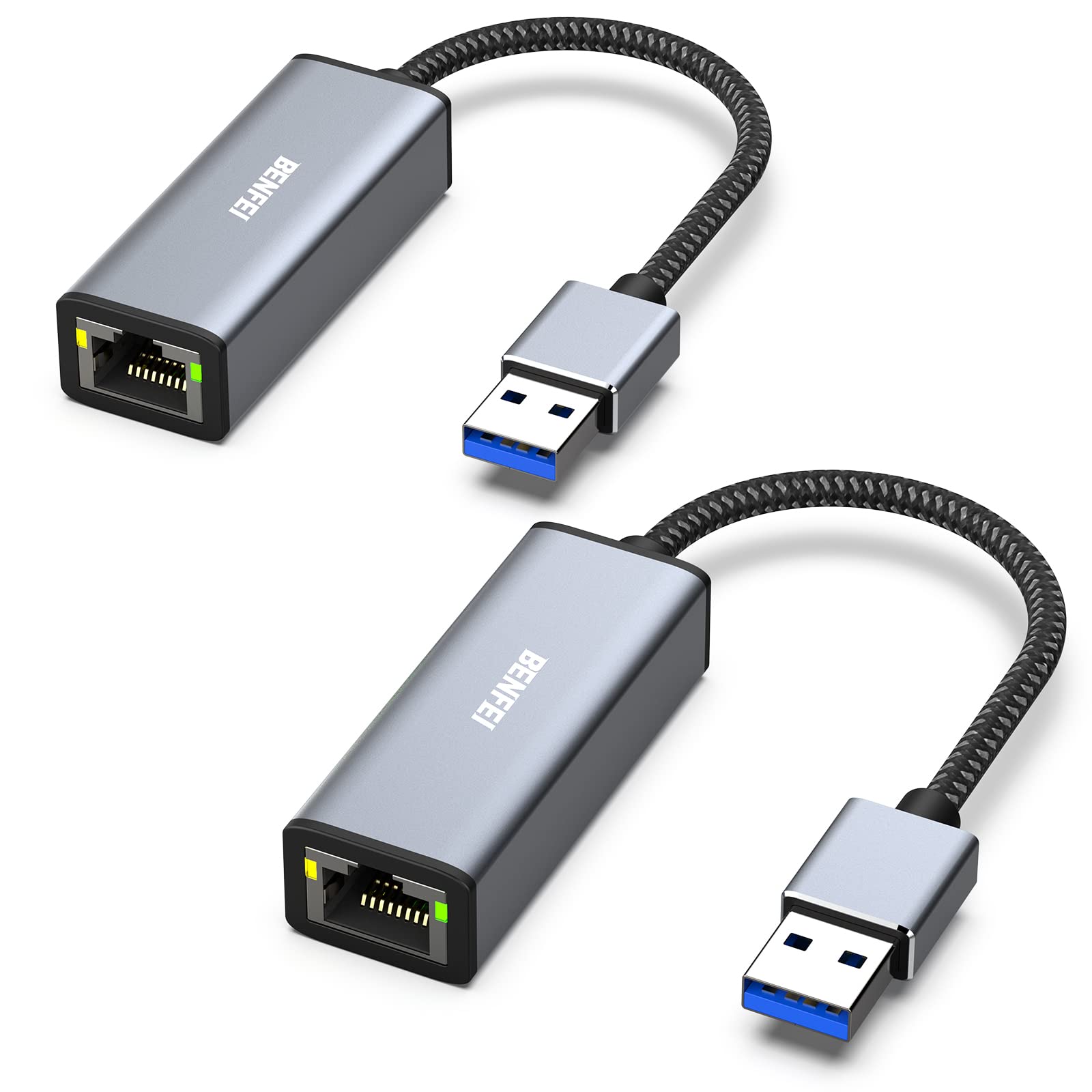 BENFEI USB to Gigabit Ethernet Adapter | 1000 Mbps RJ45 LAN | 2-Pack
