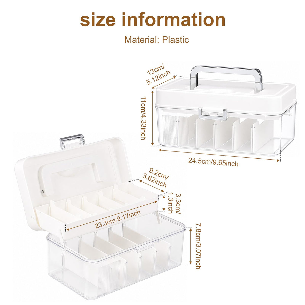 YJQXMYU Medicine Storage Box with Adjustable Dividers, 2-Layer First Aid Box, 24.5cm Multipurpose Storage Box with Lid & Handle for Medicine, Tool - image 2