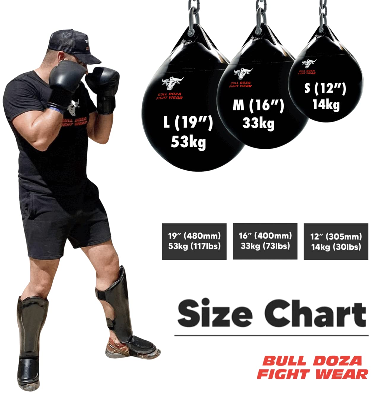 Bull Doza Fight Wear Pro Water Punch Bag - Heavy Duty Vinyl - 14kg