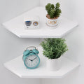 GIEANOO Solid Oak Wood Floating Corner Shelves | Set of 2 White Wall Mount