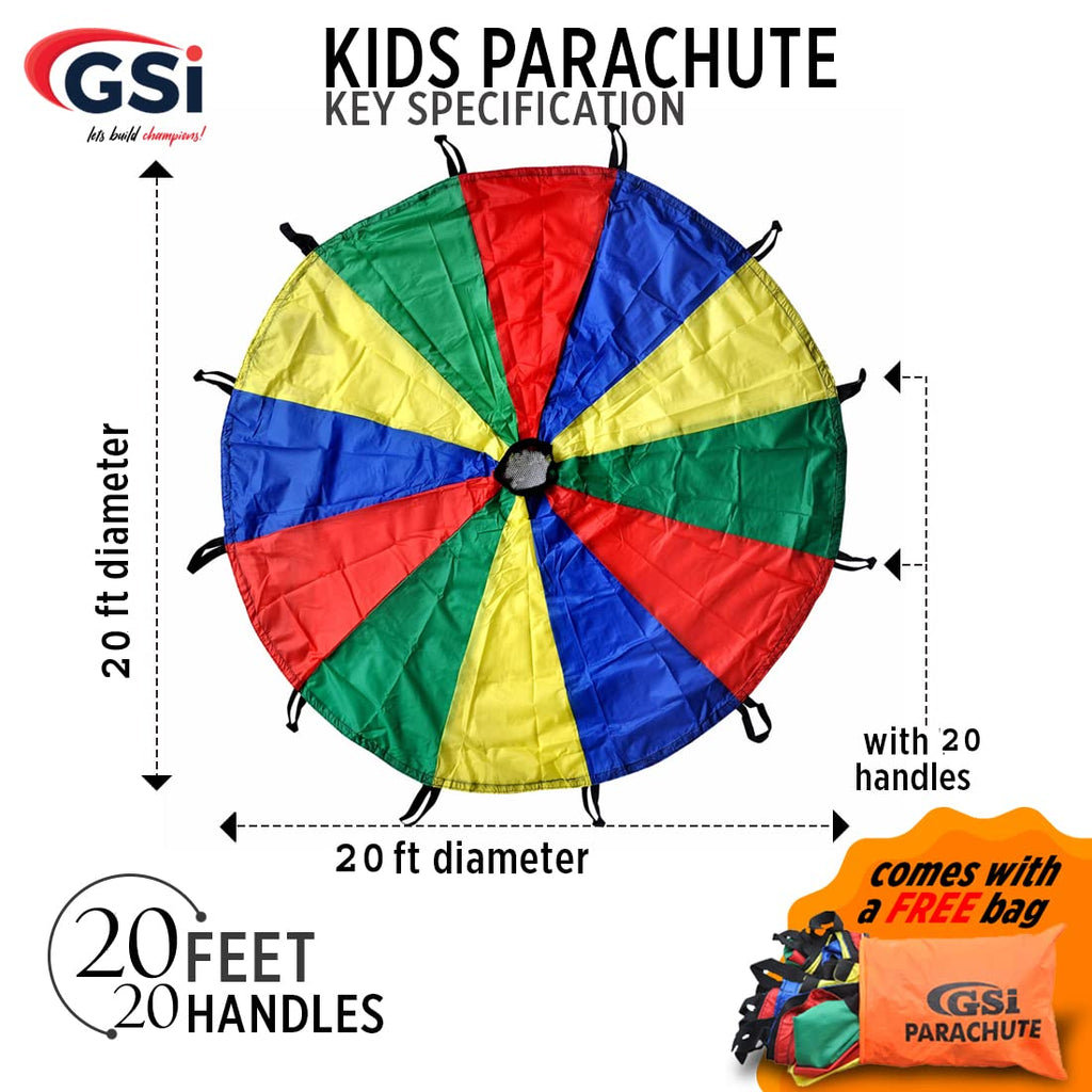 GSI Kids Play Parachute – 20ft Rainbow Polyester Toy with 20 Handles