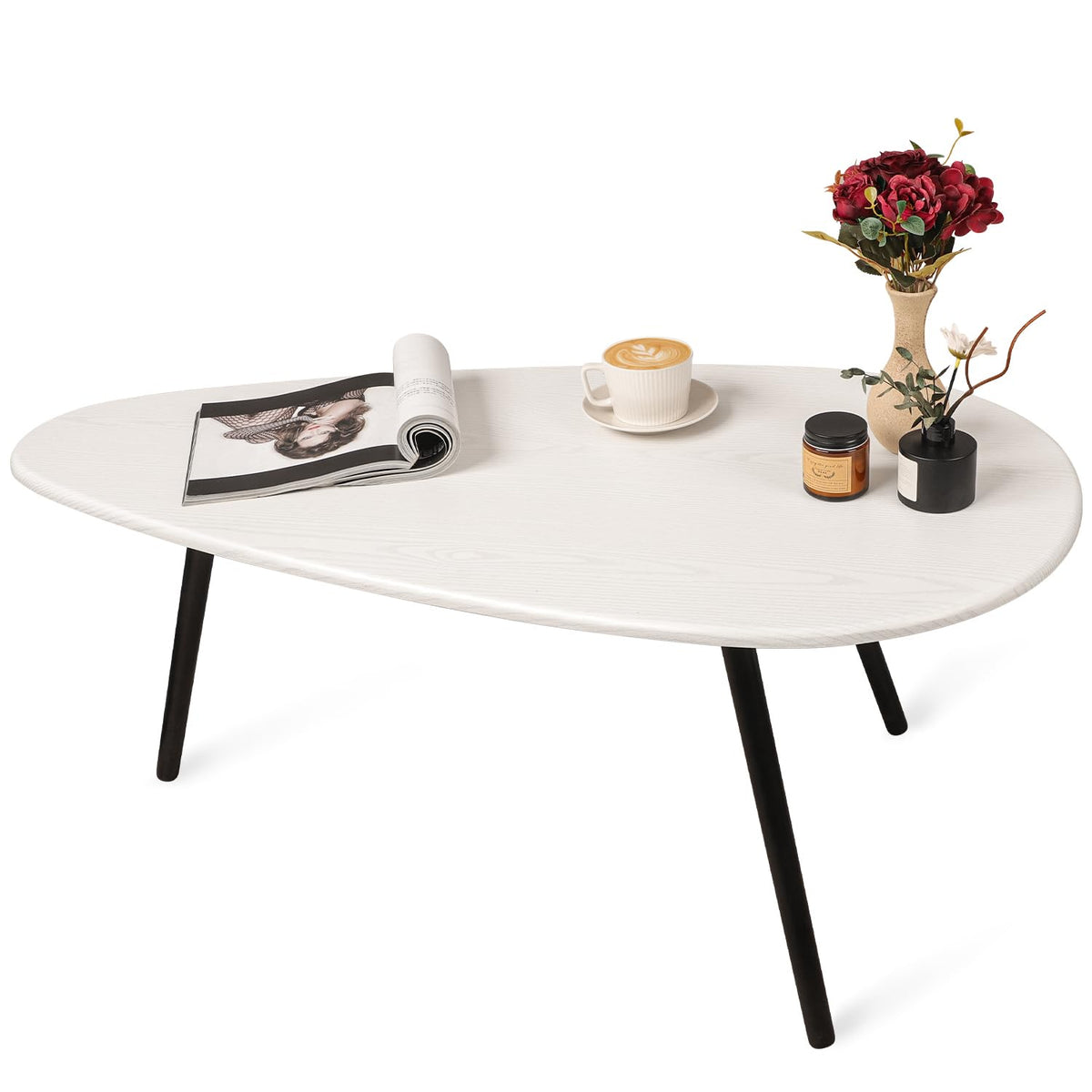 WDSHIYI Large Oval Coffee Table Espresso Wood Mid Century Modern Unique Retro Farmhouse - Contemporary Triangle Small Table for Living Room - image 2