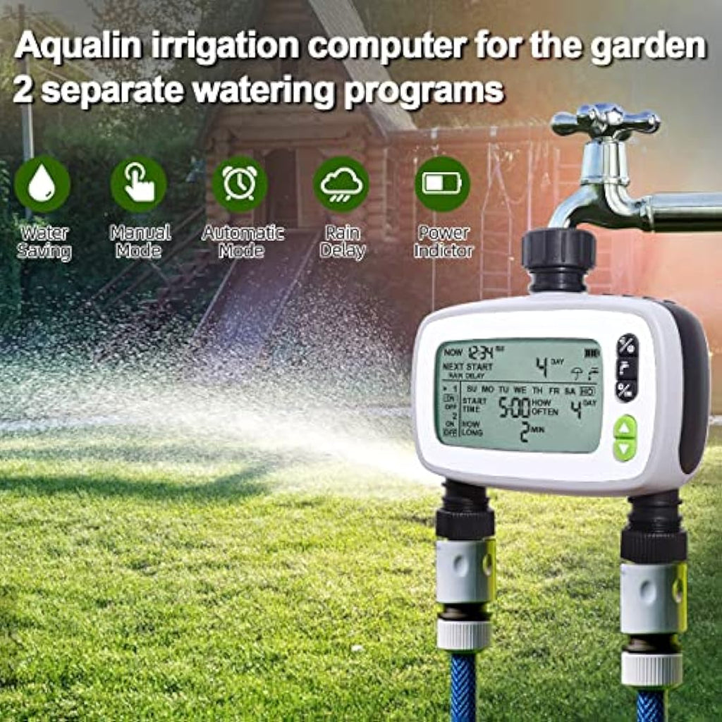 Aqualin 2-Zone Irrigation Water Hose Timer with Large FSTN LCD Screen