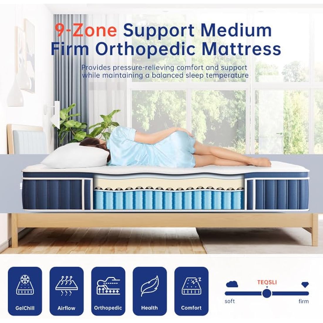 TeQsli 3FT Single Hybrid Mattress | 9-Zone Orthopedic Memory Foam & Sprung