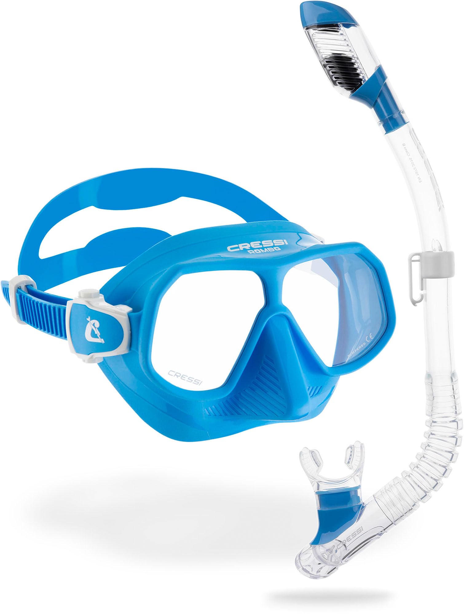 Cressi Rombo & Mini Dry Junior Snorkel Set – Kids Mask and Snorkel, Azure