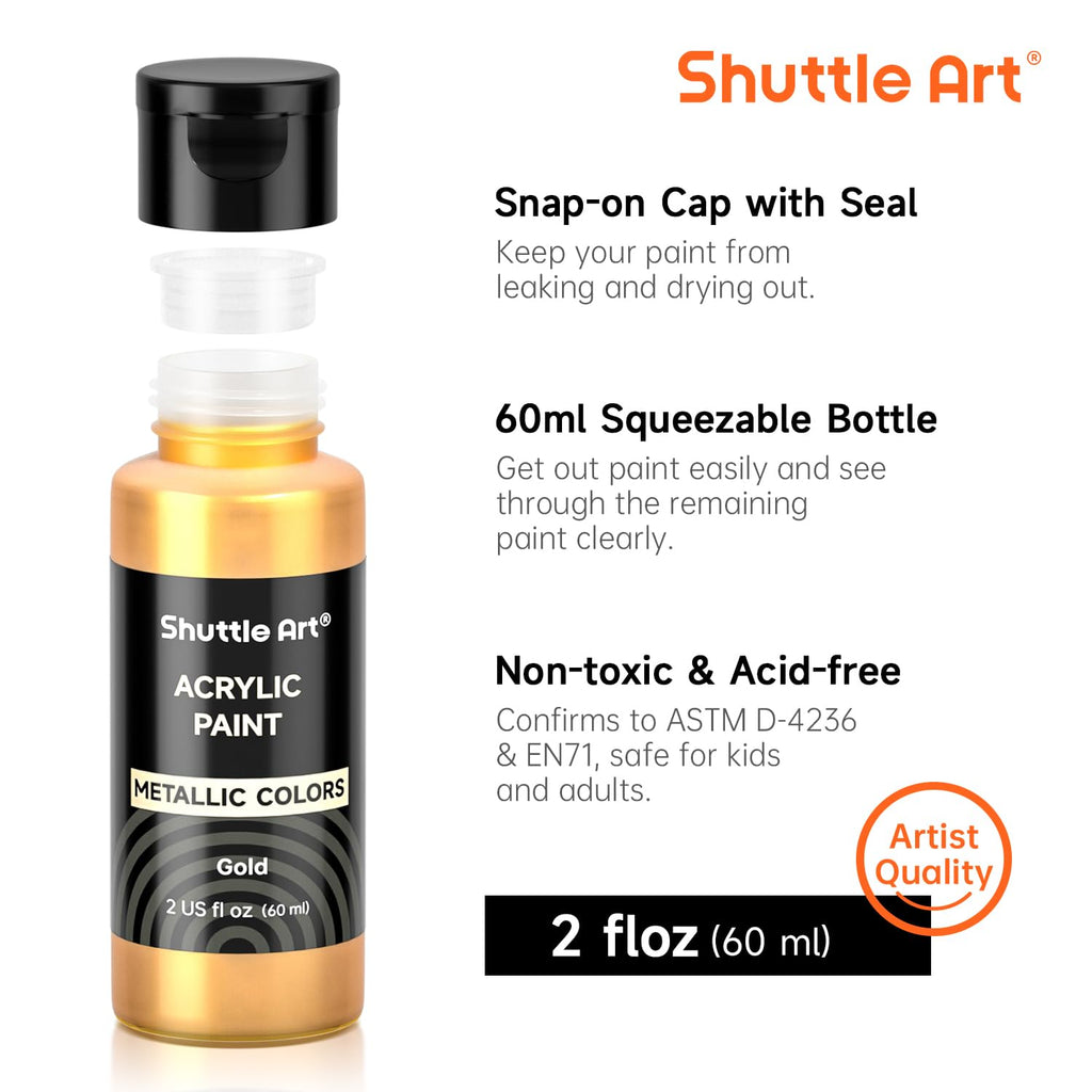 Shuttle Art Metallic Acrylic Paint Set - 30 Colors with Brushes & Palette