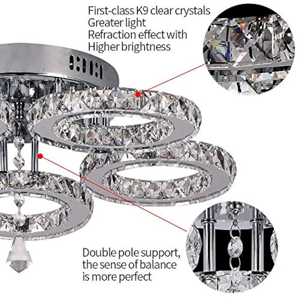 Modern Crystal Chandelier – 5 Ring LED Flush Mount Light