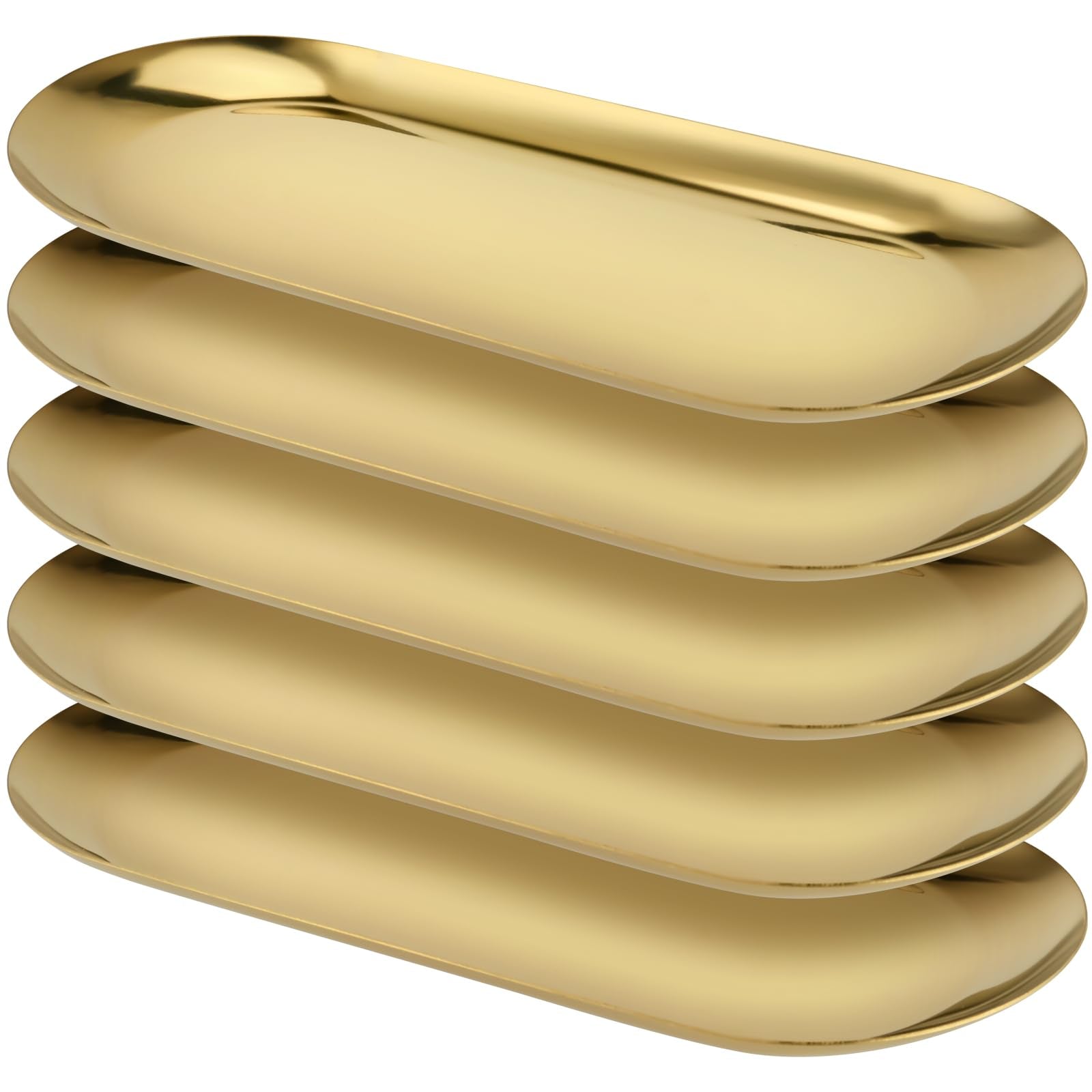 YUENPUN Gold Oval Mirror Trays - 5 Pack Stainless Steel Vanity Trays