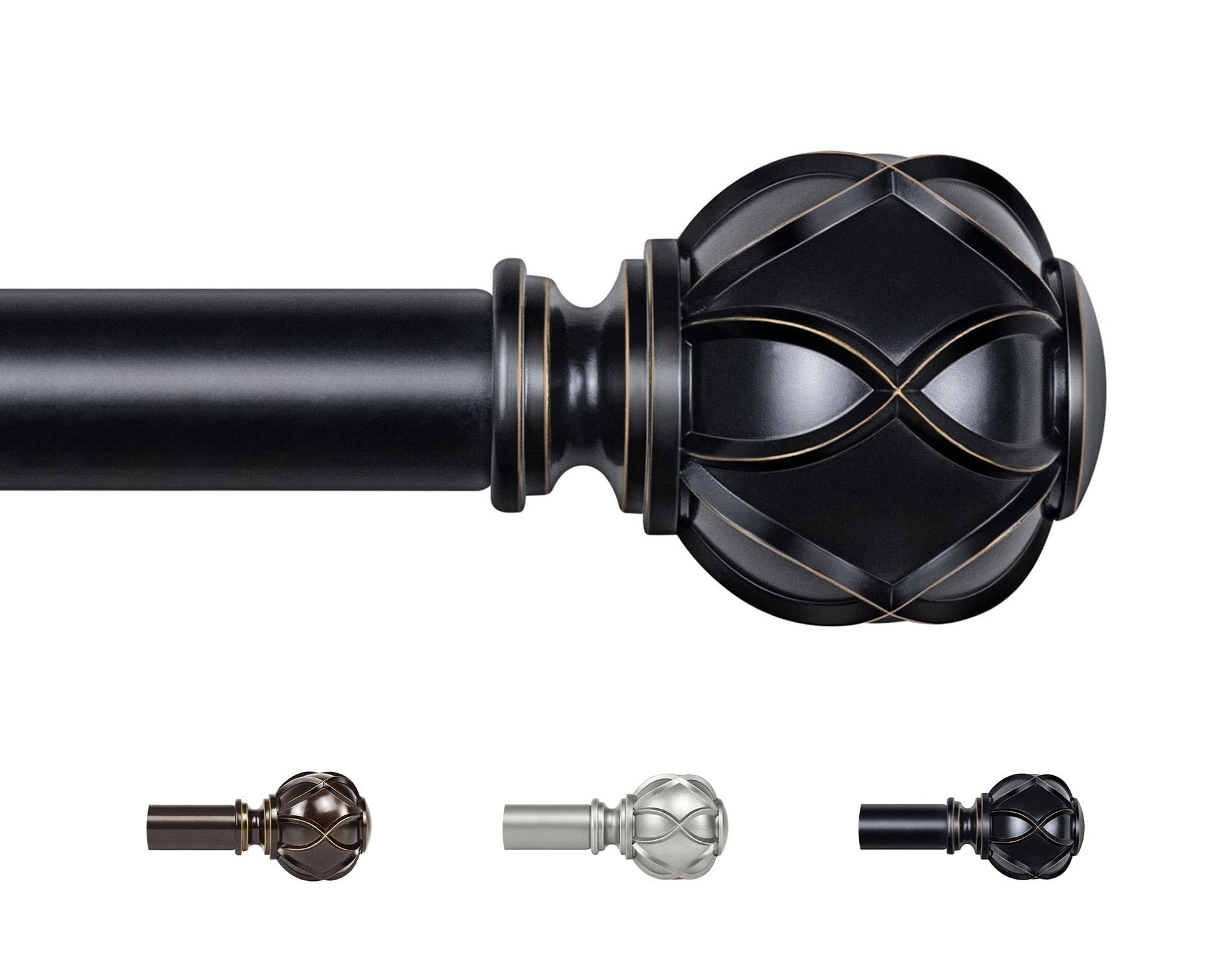 KAMANINA Extendable Curtain Pole | 80-304cm Black Rod with Netted Finials