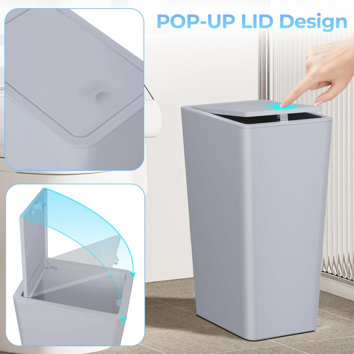 Xygobla 3 Pack 10L Slim Bathroom Bin with Lid - image 4