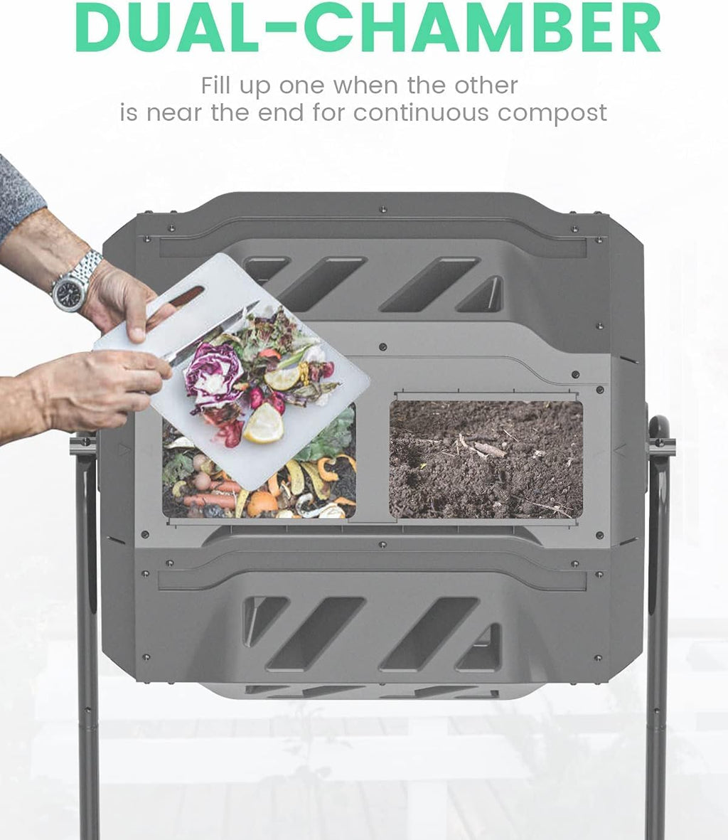 SQUEEZE master 160L Dual Chamber Compost Tumbler – Rotating Garden Bin