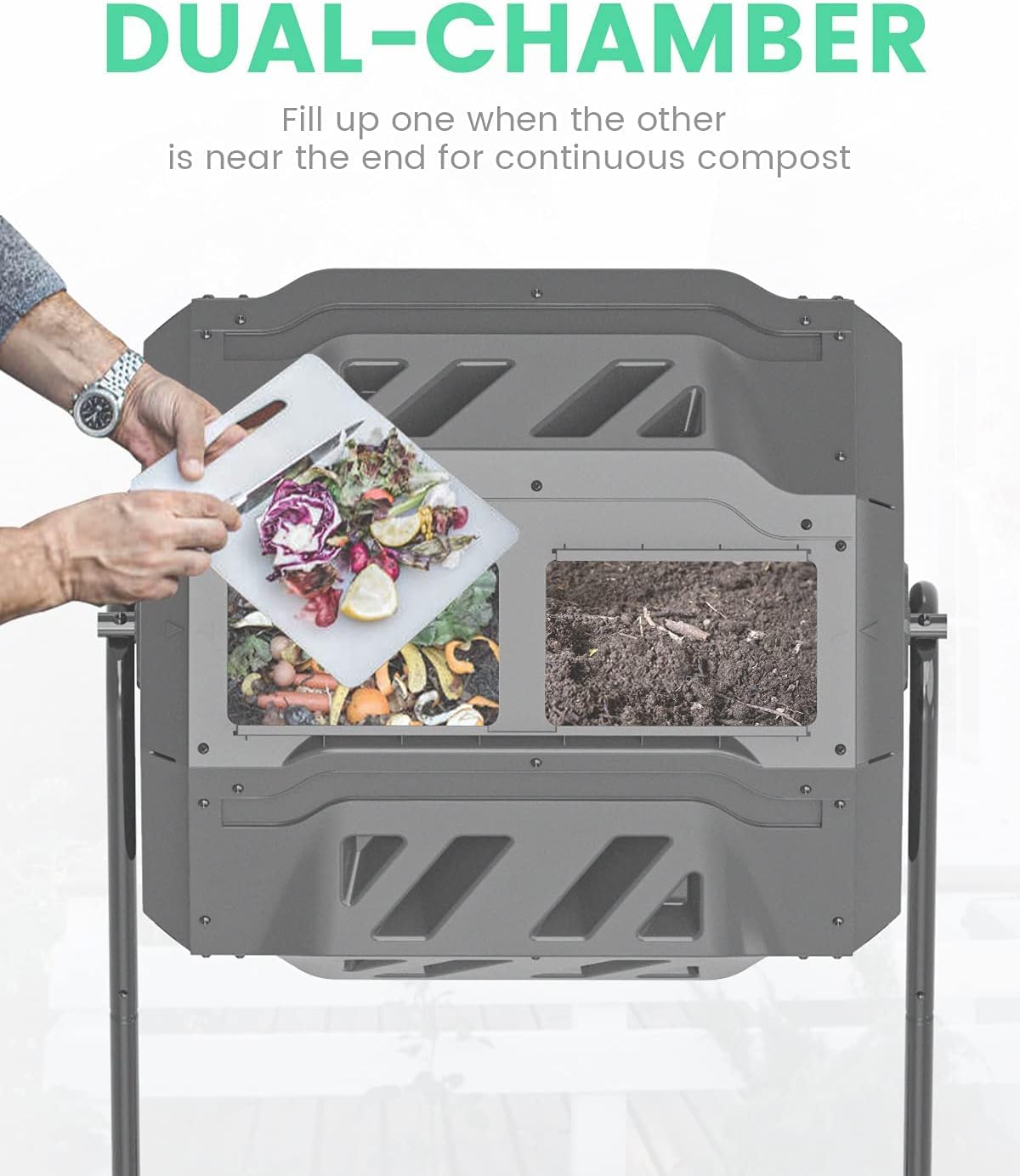 SQUEEZE master 160L Dual Chamber Compost Tumbler – Rotating Garden Bin